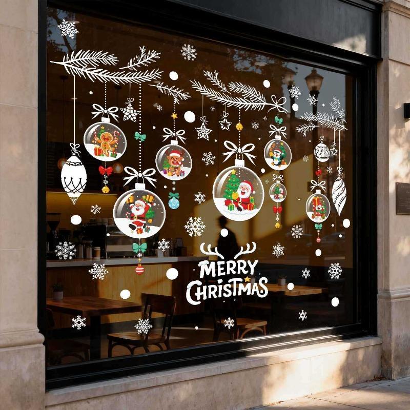 Christmas Decoration Santa Claus Ornaments Static Stickers for Party Decorations Elk Snowflakes Glass Stickers