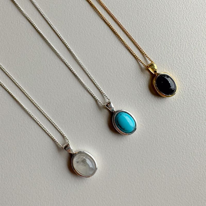 Youngglow silver925 oval ädelstenshalsband (3 typ)