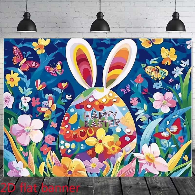 2D Easter Banner, Happy Easter Party & Live Background 47.2x31.5inch/120*80cm