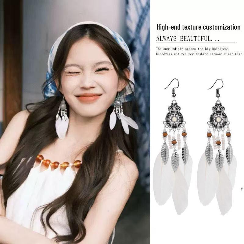 Boho-Feder-Quastenohrringe - Ethnischer Yunnan-Tourismus-Bestseller