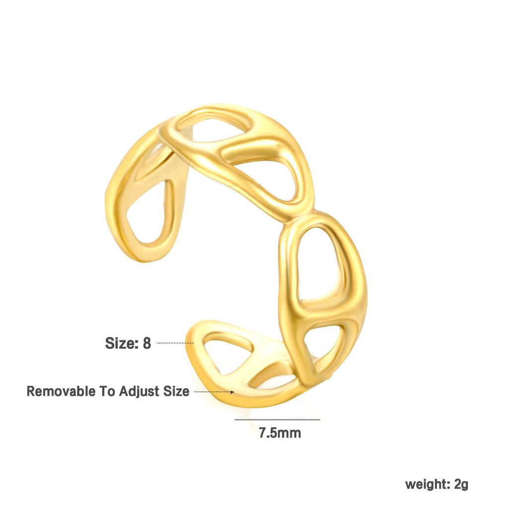 Fashion Hollow Geometric Adjustable Open Ring High-End Gold Tone Ring