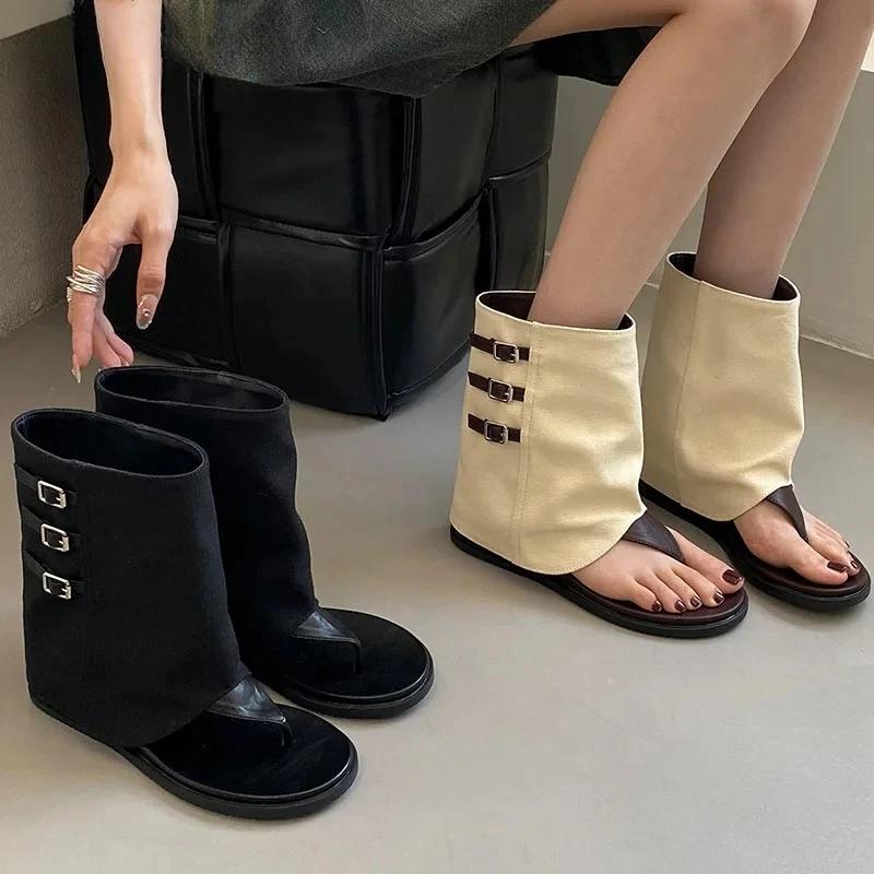 Fashion Comfortable Clip Toe Ankle Boots Women Fashion Round Toe Buckle Summer Boots Elegant Brand Designer Modern Boot Botas Para Mujer