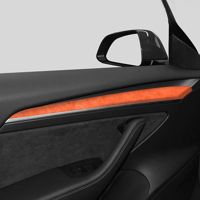 For Tesla Model 3 (-) / Model Y (~) Made of Alcantara Door Handle Panel Trim Cover Door Sticker Interior Accessory