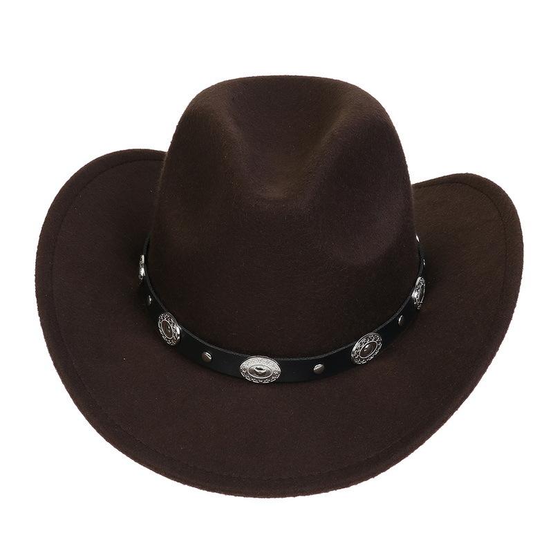 Western Cowboy Top Hat Spring And Autumn New Jazz Hat Big Brim Pentagram Belt Accessories Felt Hat Men And Women