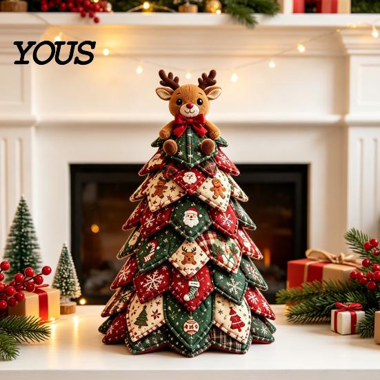 Patchwork Tree Crafting Supplies DIY Quilted Christmas Kit, 3D Fabric Craft Set for Project Beginners, Handmade Tabletop Holiday Decor with