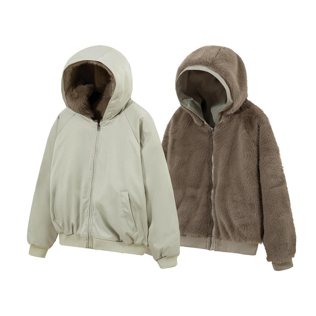 Unisex Wendbare Baumwolljacke mit Fleecefutter und Kapuze - Winter-Essential