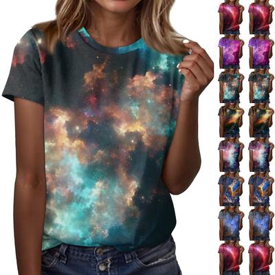 Lässiges, lockeres, bedrucktes T-Shirt mit Rundhalsausschnitt und kurzen Ärmeln für Damen