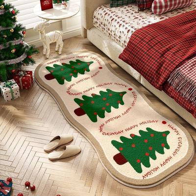 Christmas Rug -Cozy Cartoon Fake Lambswool Bedside Carpet, Stain-Resistant and Easy Clean Bedroom Living Room Festive Decoration