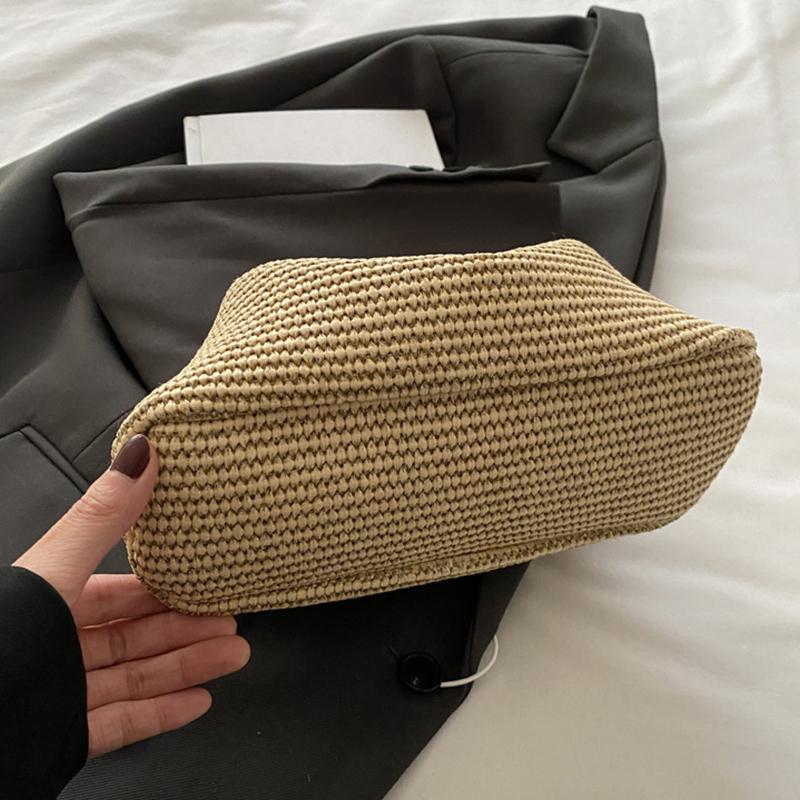 Raffia Straw Woven Clutch Purse Hobo Dumpling Women Handbag Summer Beach Grass Braided Solid Color Evening Bag KTB