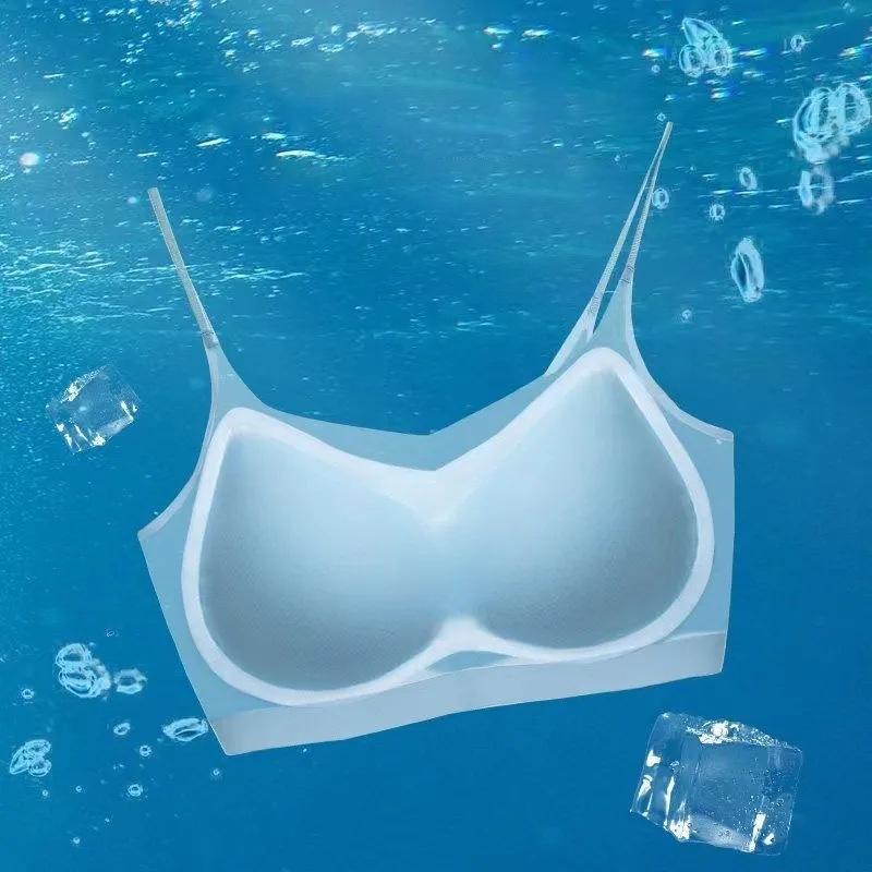 Sutiã ultrafino push up, sutiã de seda gelada, roupa íntima sem costura, seção fina, respirável, alça, costas bonitas, colete para dormir, sutiã plus size
