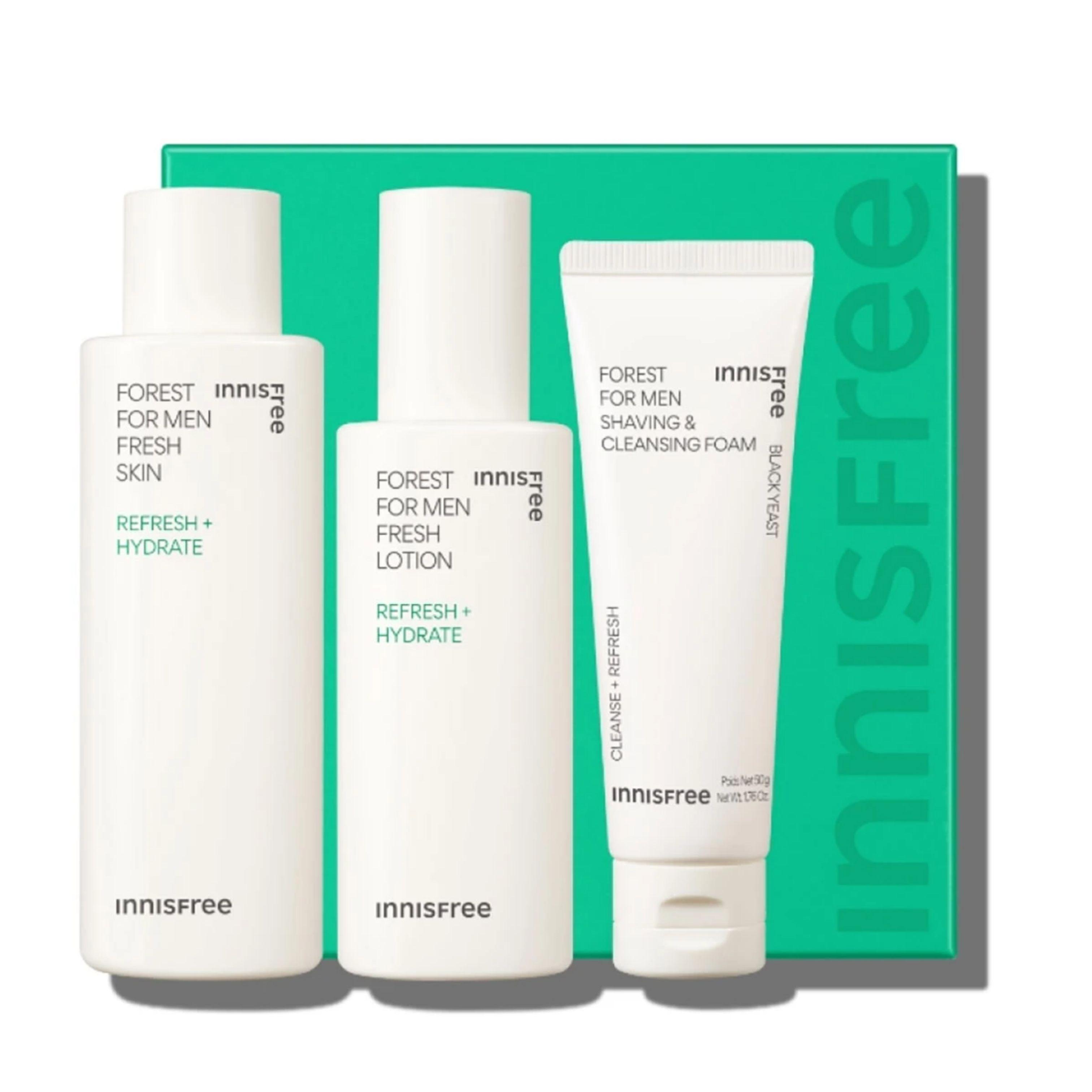 Innisfree Forest For Men Fresh Skin Care Set (Skin 180ml / Lotion 140ml / Cleansing Foam 50g)
