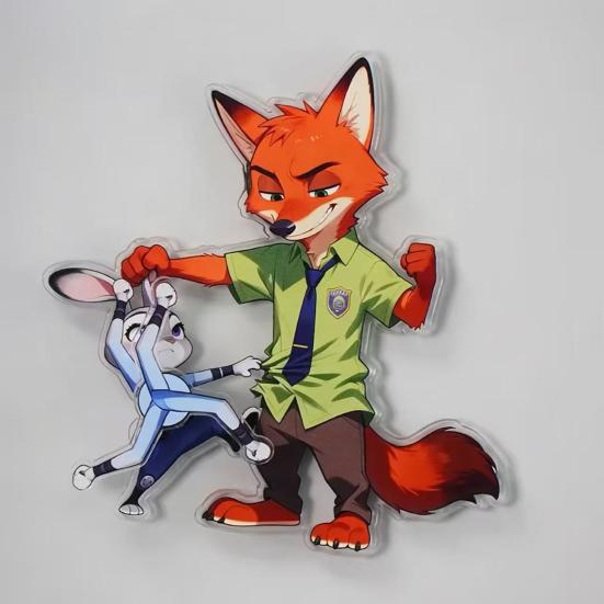 Drehbarer Fuchs Hase Kühlschrankmagnet Acryl Cartoon Filmfigur Tier Kühlschrankmagnet Heim Büro Küchendekoration Filmfans Geschenk