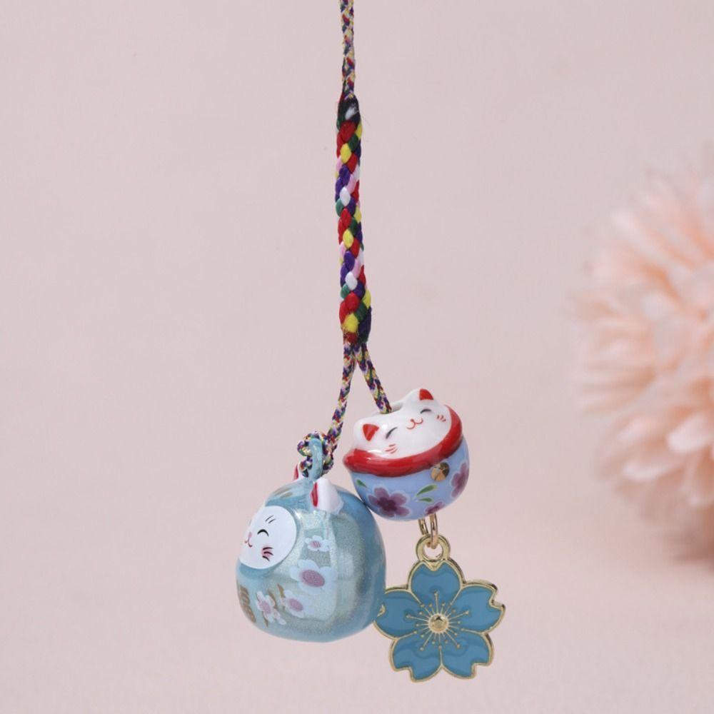 Cherry Blossom Lucky Cat Pendant Fantastic Phone Strap Unique Maneki Neko Key Chain  Women