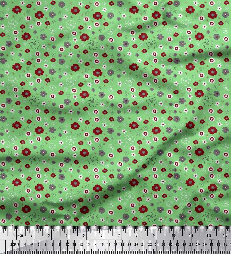 Soimoi Purple Japan Crepe Satin Fabric Flower Artistic Decor Fabric Printed Metre 42 Inch