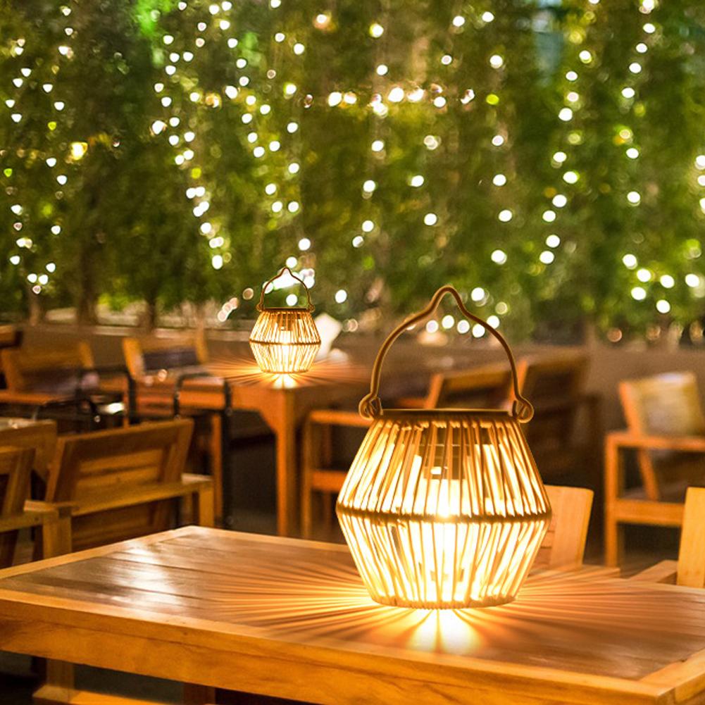Outdoor Solar Rattan Lanterns, Waterproof Hanging Boho Solar Lights for Garden, Patio, Yard, Porch Decorative Lighting
