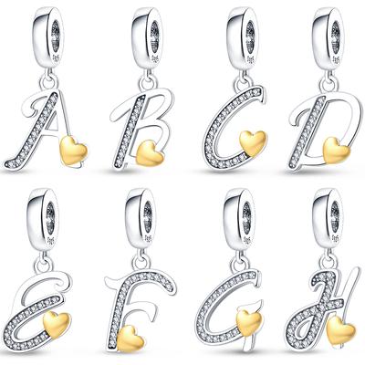 Original Copper Charm Beads Classic Gold Heart-Shaped 26 Letters Pendant For Bracelet Diy Charm Birthday Jewelry