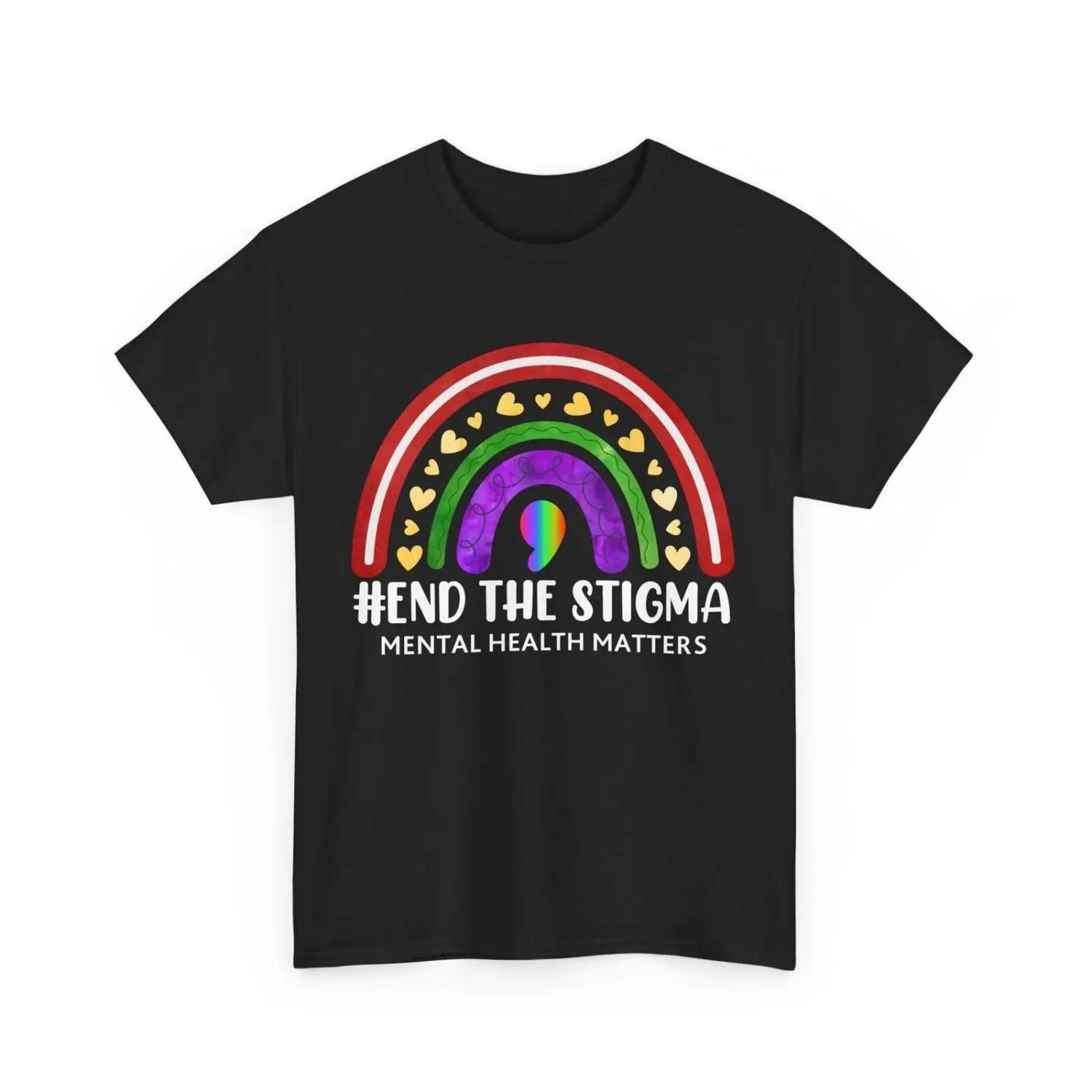 

End The Stigma Rainbow Mental Health Awareness Hearts T shirt XXXXXL чорний