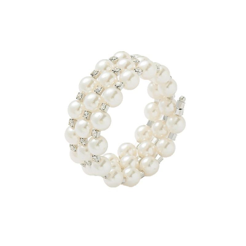 Pearl stacked bracelet set bridal wedding light luxury high sense multi-layer adjustable elastic bracelet