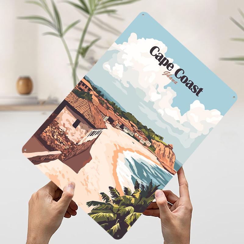 

Cape Coast Ghana Travel Printed Poster Customized Wall Art Retro Vintage Metal Tin Signs for Room Decoration Gaming Wand Deko 7.9x11.8In(20x30cm)