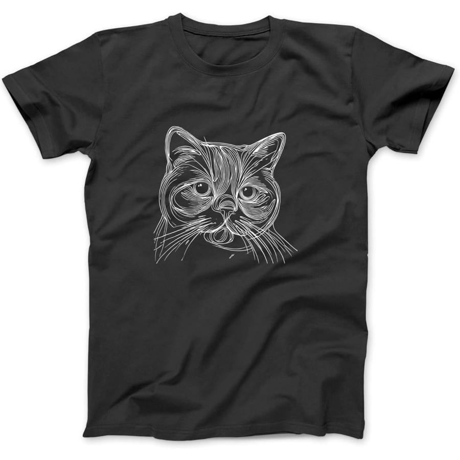 Line Art British Shorthair Cat Long Sleeve T-Shirt Sweatshirt Hoodie for Men Women Kids Made in Canada Black
