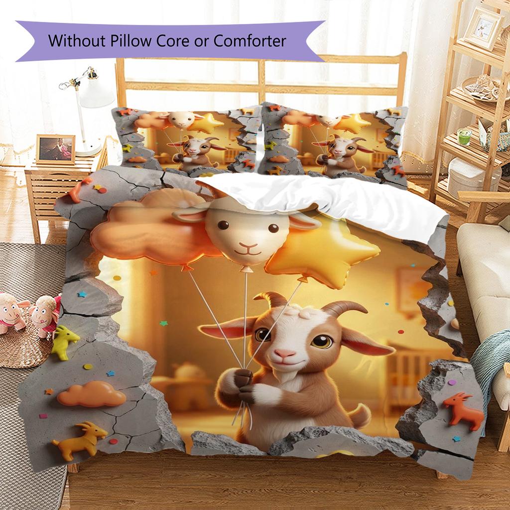 goat Pattern Bedding Quilt Set Quilt Cover Pillowcase Home Decoration Birthday Gift (1 * duvet cover + 2 * pillowcase, without core)