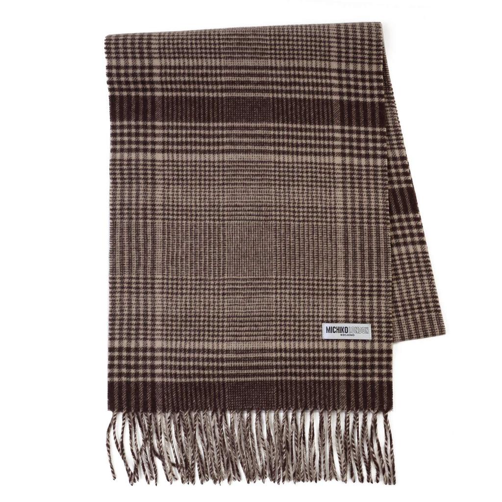 MICHIKO LONDON Brand Wool Scarf, Unisex, Warm Winter Muffler, Glen Check (Pattern A Brown)