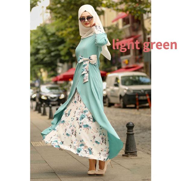 

Мусульманское платье женское с круглым вырезом с длинным рукавом повседневное осеннее платье с цветочным бантом Абая исламская леди элегантные платья макси S синий