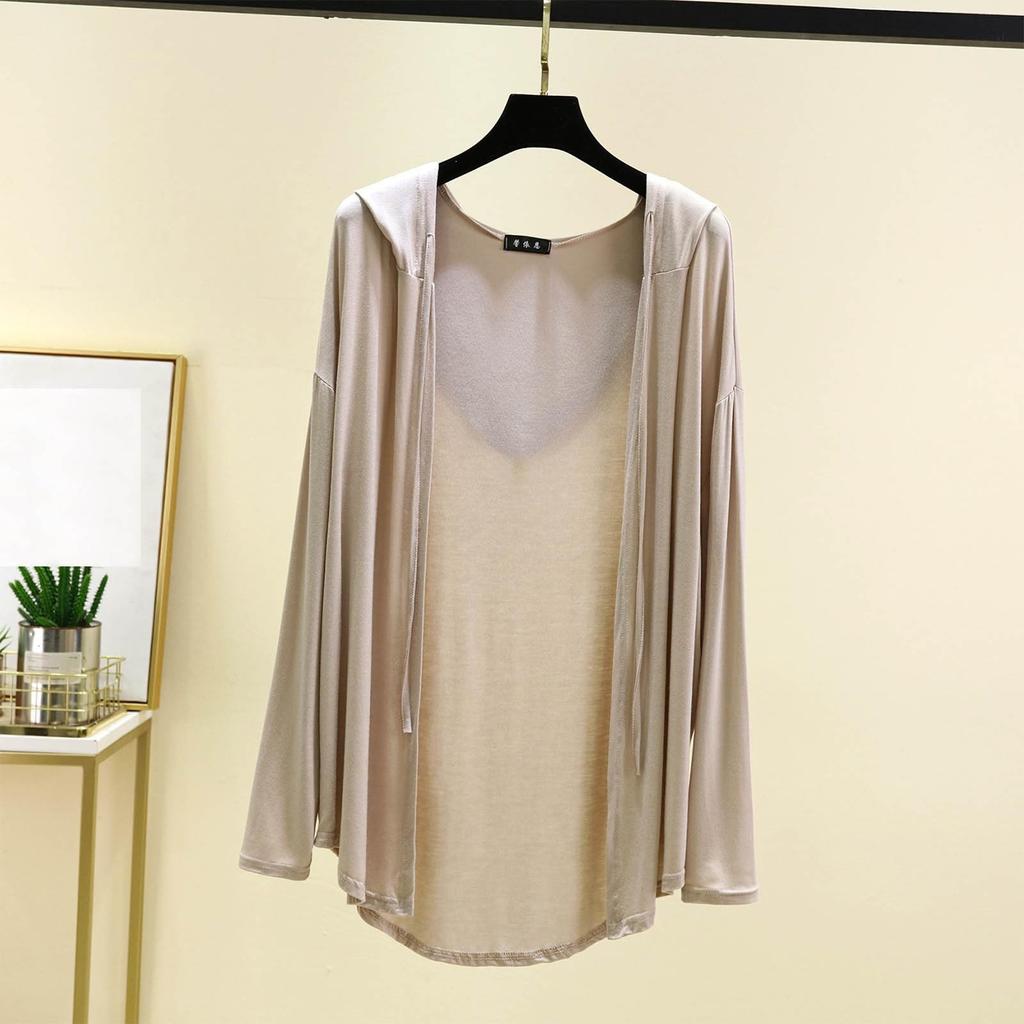 Women's Summer Hooded Long Sleeved Cardigan Oversized Top Shawl Thin Jacket