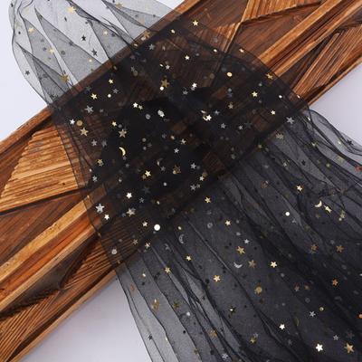 Wdlife Soft Tulle Fabric Colorful Mesh Lace Fabric Stars and Moon Sparkling Length X Width 150cm Dress Cloth Soft DIY Handicraft Costume Photography