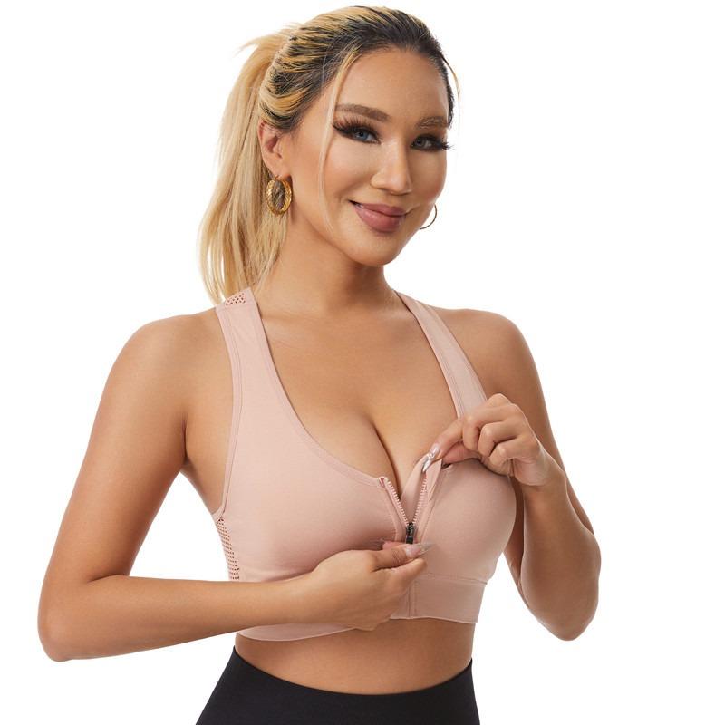 Женский спортивный бюстгальтер на молнии, ударопрочное собирающее нижнее белье для спортивных женщин, больших размеров, бодибилдинг, бег, йога, спортивный бюстгальтер-жилет S розовый