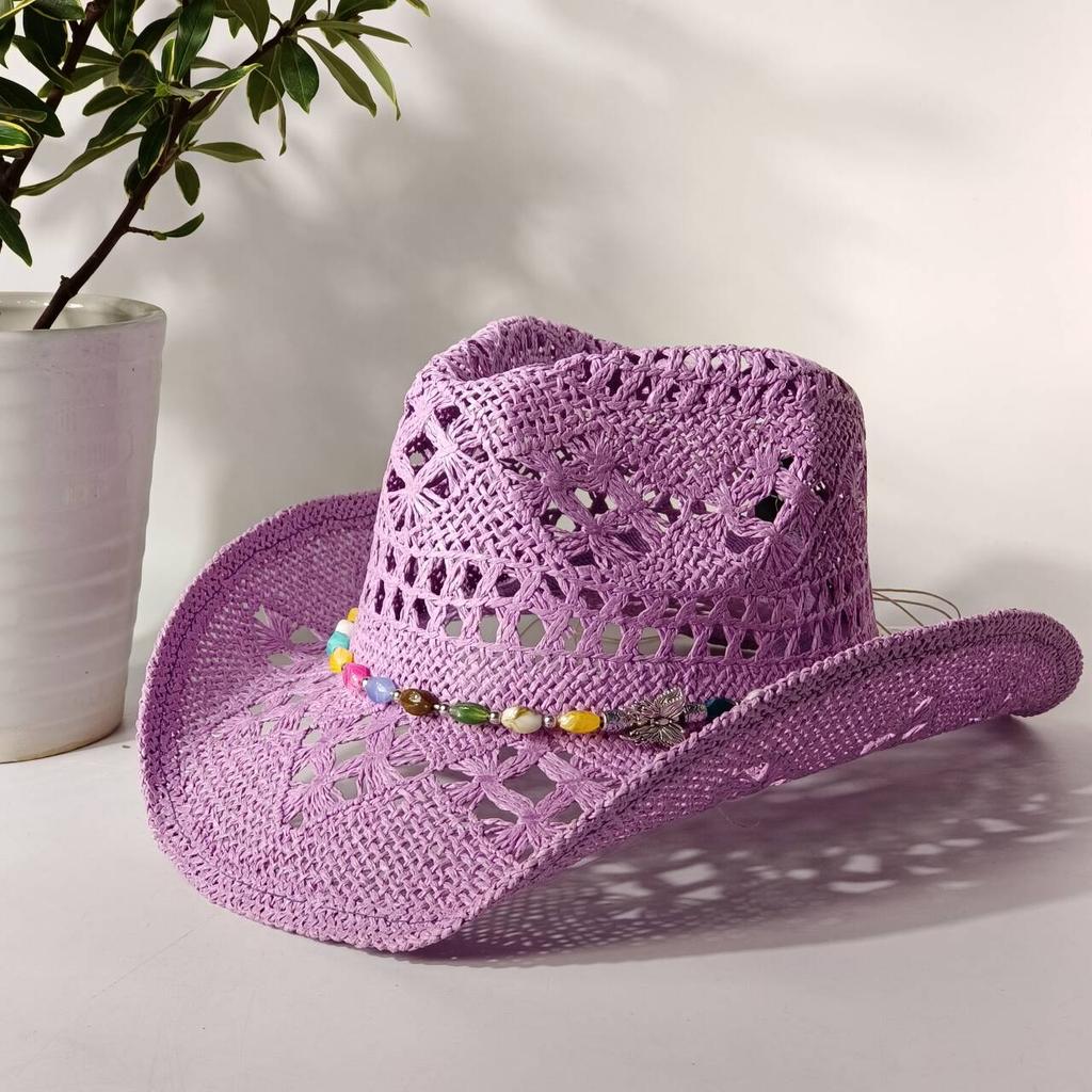 2026 Melesh Western-style Ginger Cowboy Hat with a Flexible Brim The Bohemian Style Is Perfect for Sun Protection On the Beach.