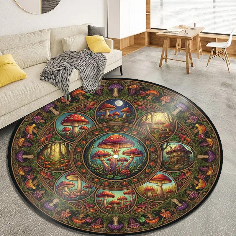 Mushroom Clover Round Area Rug,Carpet Rug for Living Room Bedroom Sofa Playroom Decor,Non-slip Floor Mat Q0027