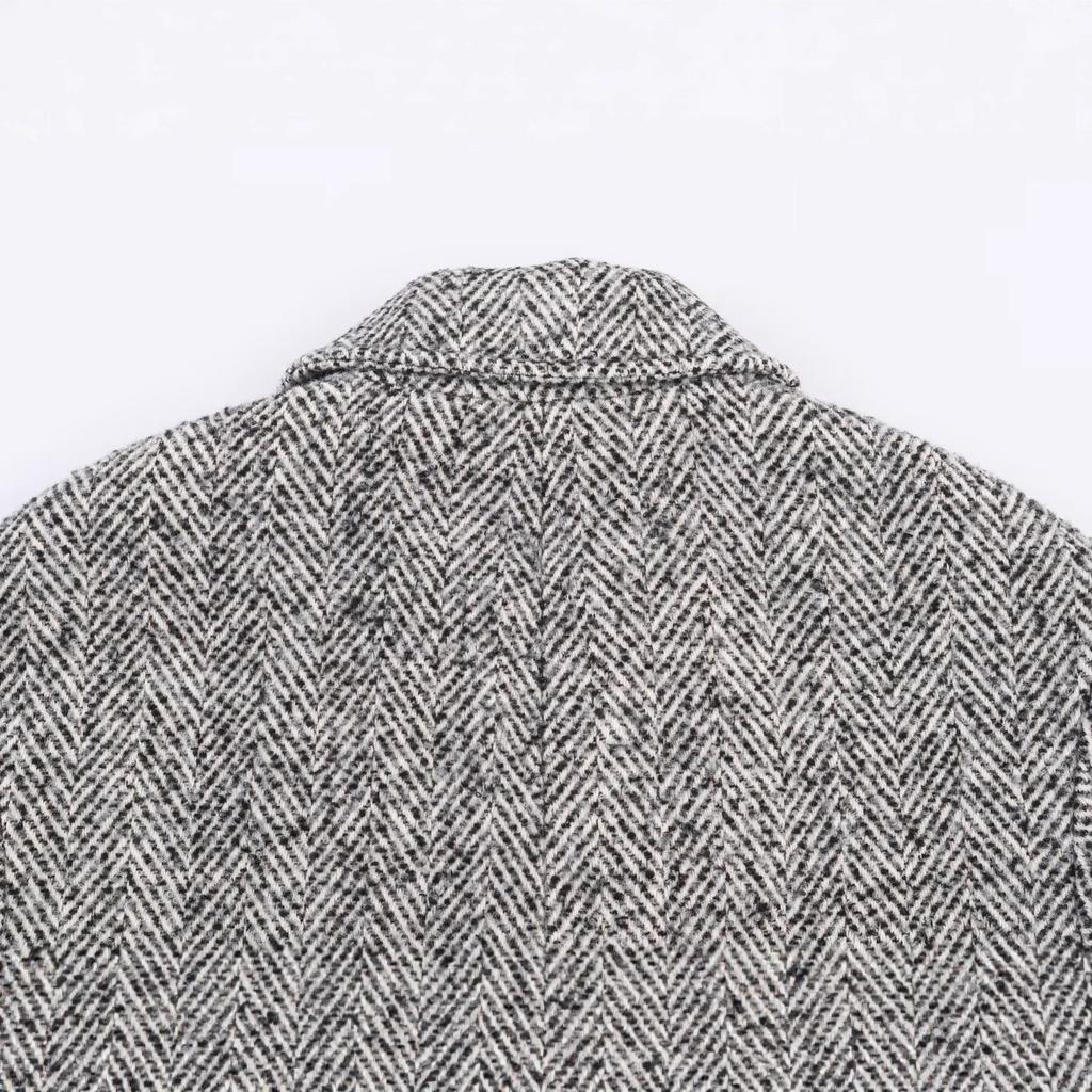 European and American style, French style, women's clothing, fashionable and versatile herringbone twill coat jacket 4968223