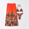 Modische Damen-Hose, Dreiteiliges Set mit durchgehendem Print, Badeanzug, Rückenfreies Geteiltes Oberteil, Bikini