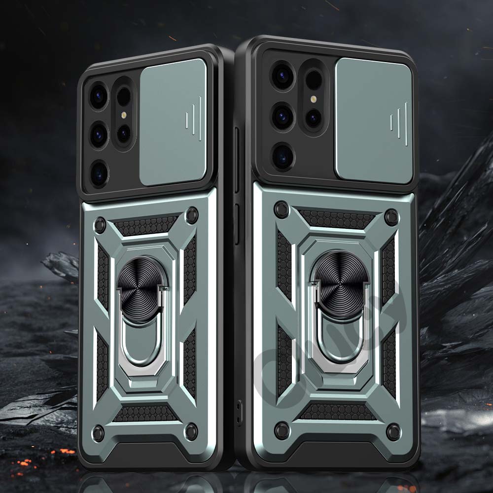 For Samsung Galaxy S24Ultra S23Plus S22 S21 Camera Shockproof Armor Case For Galaxy S23FE Car Magnetic Holder Ring Protect Cover