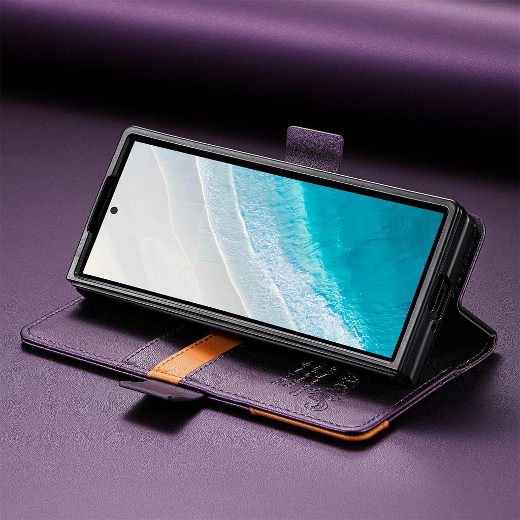 Samsung Z Fold6/7 Vollständige Abdeckung Magnetische Leder-Klapphülle, Zweifarbig mit Kartenfach