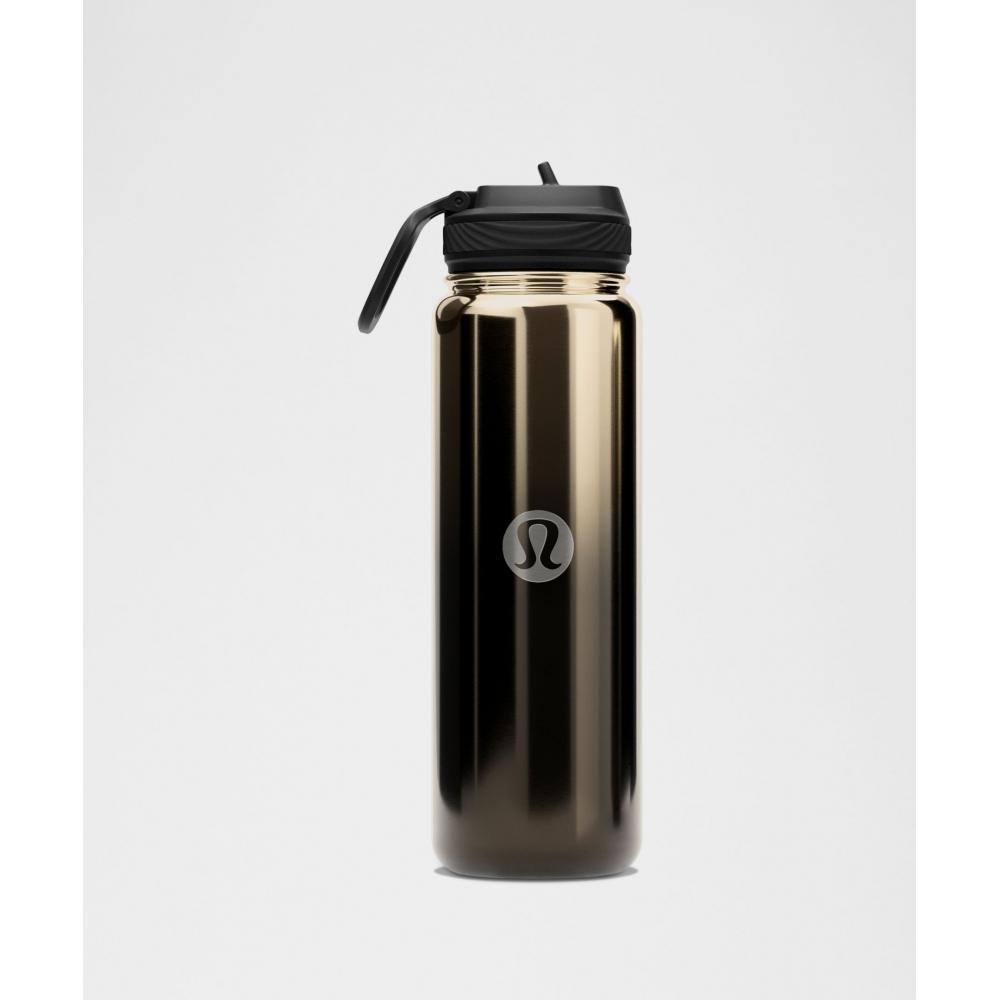 Lululemon Back To Life Sport Bottle 24oz Straw Lid  Shine Gunmetal Silver Black