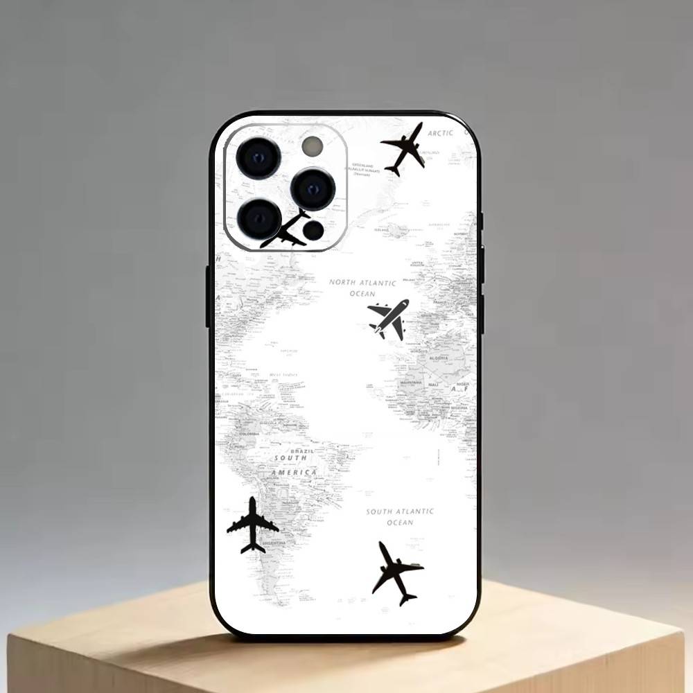 Travel-Inspired Airplane Route   Phone Case For iPhone 17,16,15,14,13,12,11 Plus,Pro Max,XS,Soft Silicone Black Cover