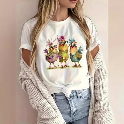 Summer Round Neck Printed Top Fashionable Casual Cute Short Sleeved Women's Pure Cotton T-shirts
