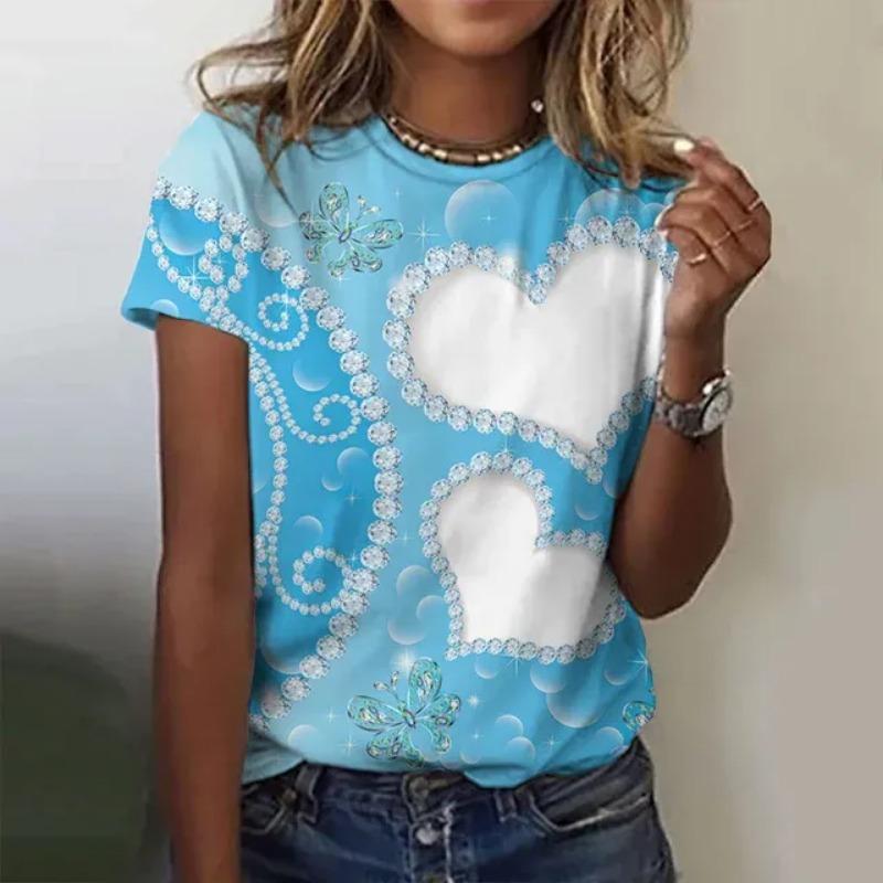 

Новинка 2024 года, женская футболка с 3D принтом бабочки и круглым вырезом, Harajuku Y2k, модная повседневная футболка, свободный топ большого размера 3XL