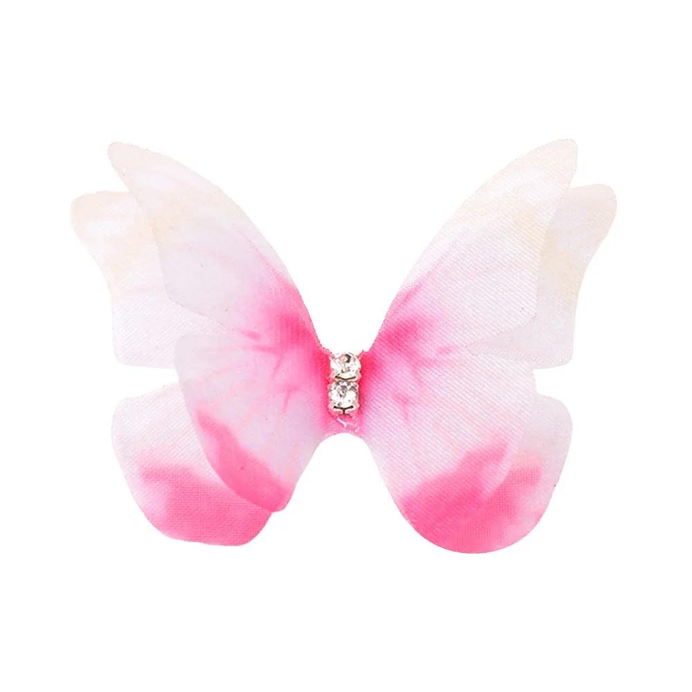 50pcs Gradient Color Organza Fabric Butterfly Appliques 3D Dreamy Simulation Mesh Butterfly Patch 5CM Double-layer
