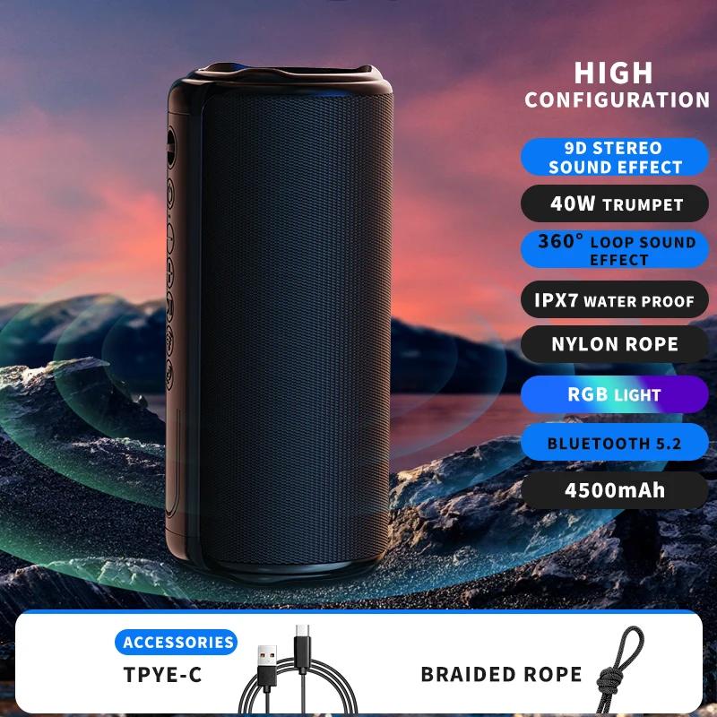 Portable Speaker,Wireless Bluetooth Speaker,IPX7 Waterproof, 40W Loud Stereo Sound,13H+ Playtime with Lights, for Home Outdoor
