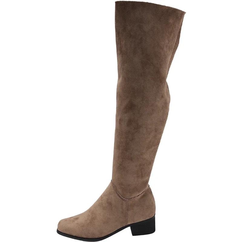 Vintage Stretch Women Knee High Boots Fashion Pleated Long Booties Ladies Casual Low Heel Shoes