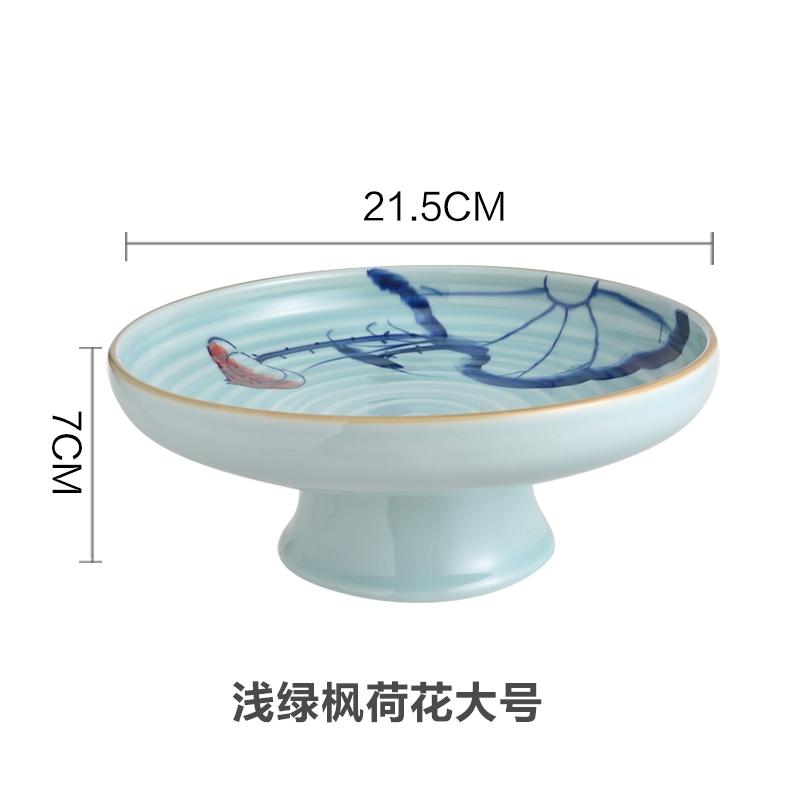 Ceramic Plate Fruit Tray Stilt Refreshment Tray Hand Painted Plum Decoration Plate Dessert Snack Dishes Salad Bowl Tableware