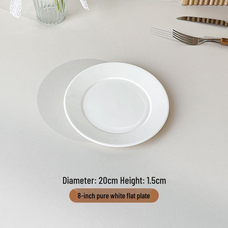 Piatto Rotondo in Ceramica Bianca Pura con Bordo Spesso per Cibo Occidentale e Saltati in Padella
