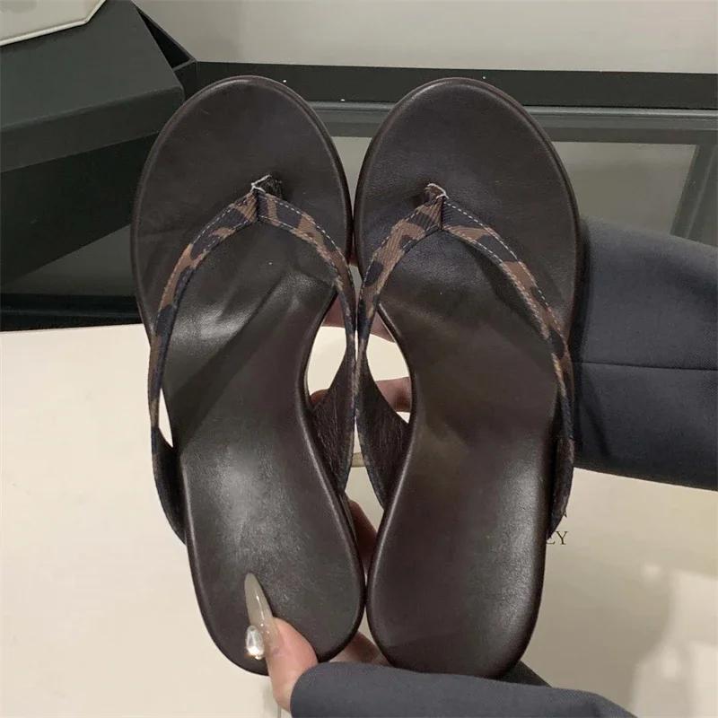 Summer Leopard Print Slides Clip Toe Platform Sandals Wedges Women Slippers Thick Bottom High Heels Flip Flops Shoes
