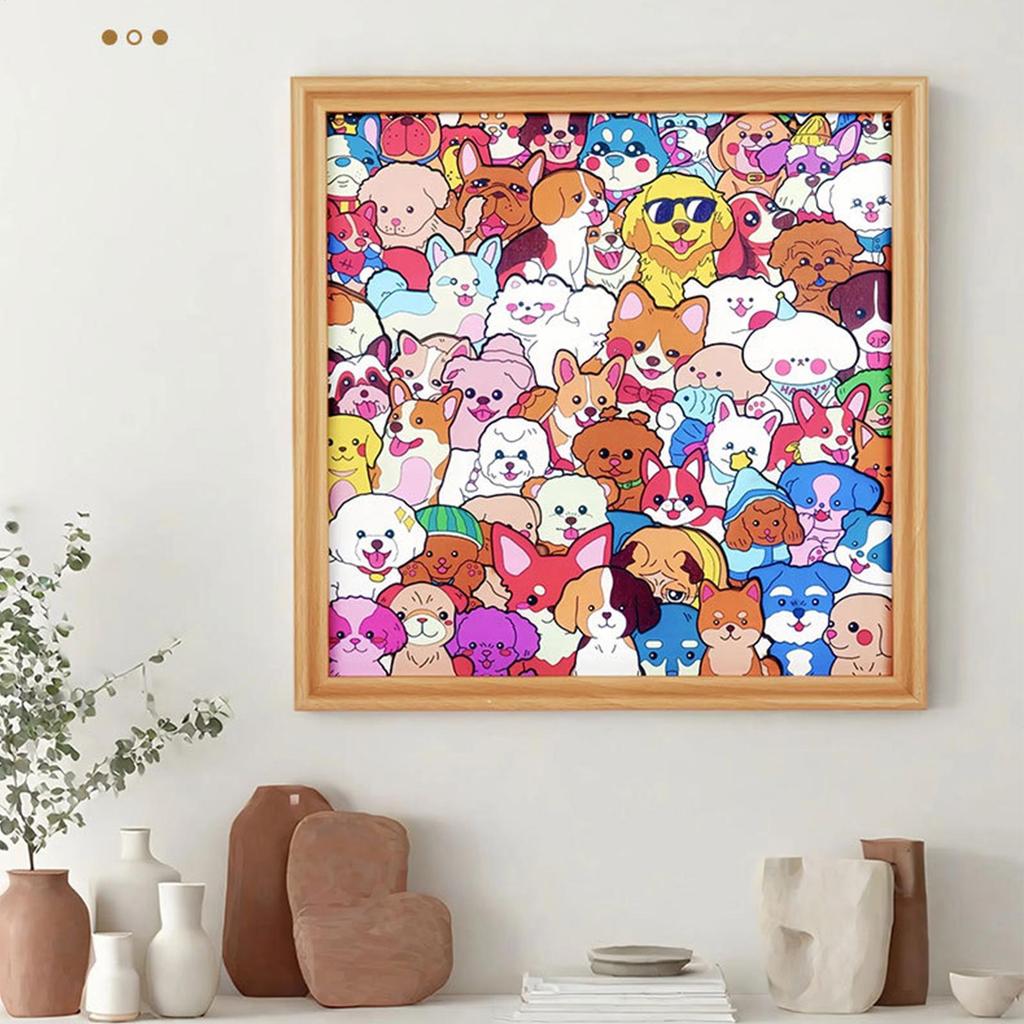 Cartoon Puppy Hand-drawn Puzzle DIY Coloring Dog Photo Frame Color Your Own Puzzle Home Decor For Kids Animal Lovers