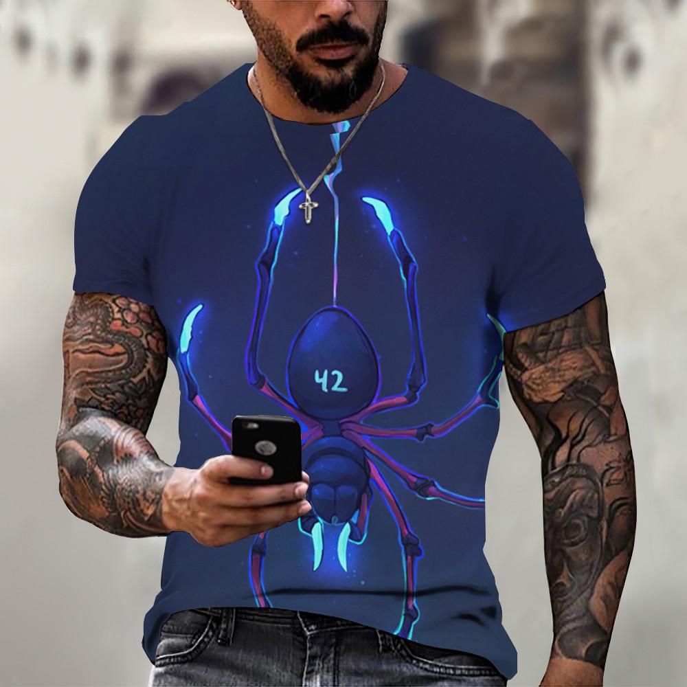 Herre T-skjorte Sommerrød 3D Spider Print T-skjorter Herre Cool Spider Kortermet O-hals T-skjorte Herre Oversized klær