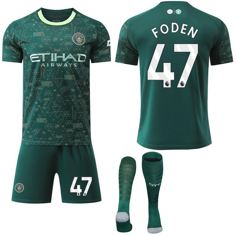 2025-26 Manchester City Tři Venkovní Zelená 47 Fudendoku Fotbalový Dres Trávový Dres Ne. 9 Harland Set