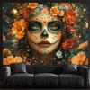 Vitality Sugar Skeleton Woman Pattern Tapestry - Delicate Flowers and Shiny Patterns Suitable for the Living Room